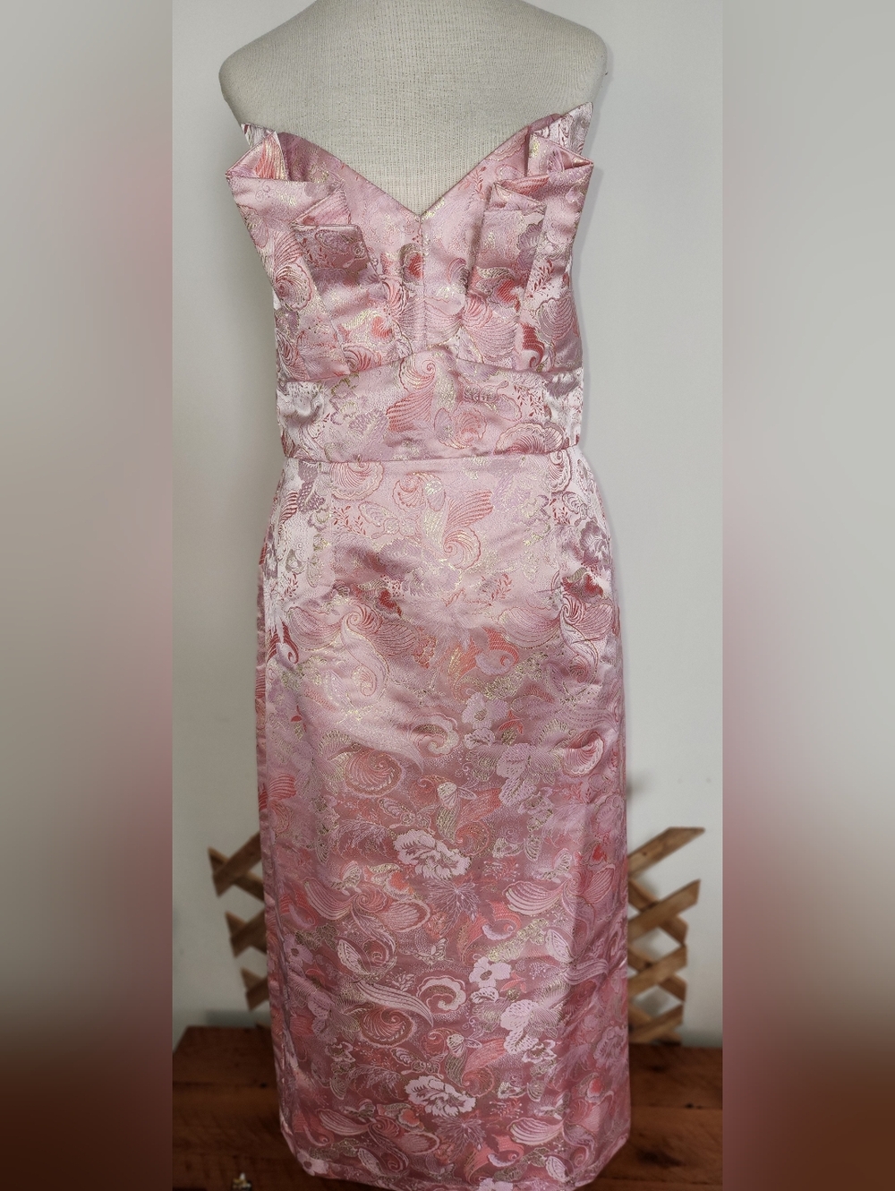 Fate Pink and Gold Floral Brocade Dress - Picture 6 of 6
